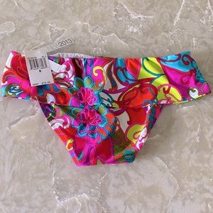 NWT TRINA TURK swim bottoms 8 gold O ring multi color pink orange teal foldover